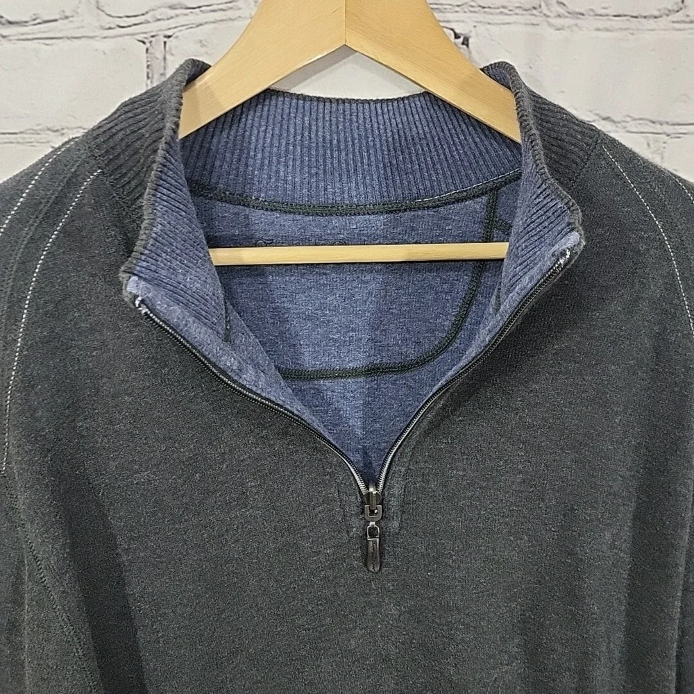 Tommy Bahama Sweater Mens Sz L Blue Gray Reversible Henley Pullover Measurements